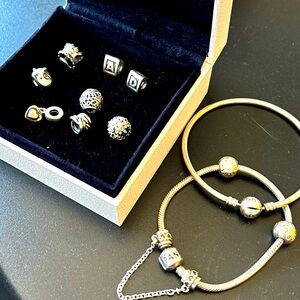 13 piece Authentic Pandora set 3 bracelets with charms